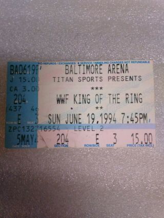 Vintage Wwf King Of The Ring 1994 Ticket Stub Owen Bret Hart Diesel Yokozuna Wwe