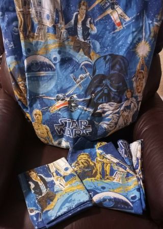 Star Wars Twin Flat & Fitted Sheets & 1 Case 1977 Vintage Rare 70s Fabric Bibb