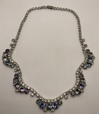 Vintage Iris Rainbow Rhinestone Paste Glass Crystal Fancy Chain Necklace Choker