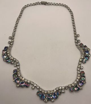 Vintage Iris Rainbow Rhinestone Paste Glass Crystal Fancy Chain Necklace Choker 2