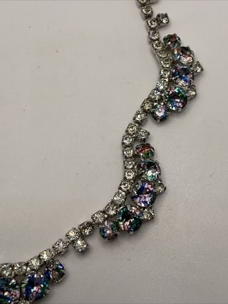 Vintage Iris Rainbow Rhinestone Paste Glass Crystal Fancy Chain Necklace Choker 3