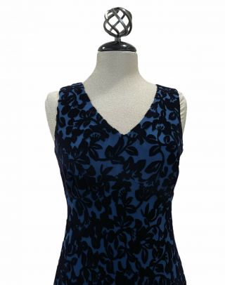 Vintage 90s Laura Ashley Blue Velvet Burnout Floral Dress Silk Rayon Blend Sz 8