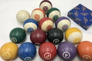 Vintage Billiard Ball Pool Set Bullseye Complete With Sure Shot Billiard Chalk