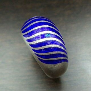 Stunning Vintage Mid - Century Italian Sterling Silver & Blue Enamel Designer Ring