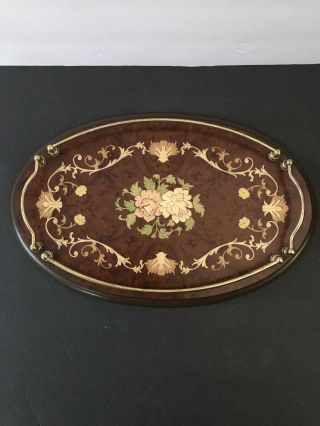 Vtg Italian Wood Floral Inlay Dresser Tray Serving Tray Creations Of Capodimonte
