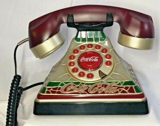 Vintage Design Coca - Cola Tiffany Style Stained Glass Look Light Up Telephone