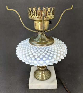 Vintage Fenton Hobnail Opalescent Lamp White Glass Marble Base (no Shade)