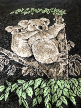 Vintage Biederlack Acryl Velours Blanket Koala Bear & Cub 72 