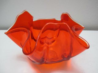 Vintage Viking Art Glass Epic Drape Bowl Handkerchief Persimmon Amberina LABEL 2