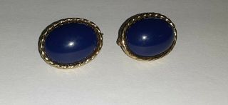 Vintage Authentic Givenchy Signed Dark Blue Cabochon Clip Earrings