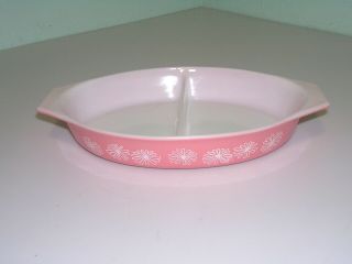 Vintage Pyrex Pink Daisy Divided 1.  5 Qt.  Casserole Dish - No Lid