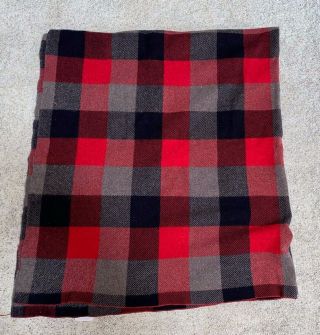 Vintage Amana Woolen Mills Black/red Buffalo Check Wool Blanket 79 X 70 Usa Euc