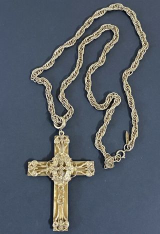 Huge Vintage Gorgeous Whiting And Davis Metal Cross Necklace