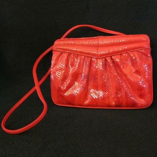 80s Vtg Red Snakeskin Leather Clutch Aspects Crossbody Purse Bag 10x7x3