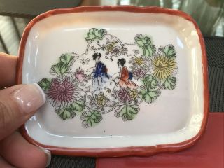 Vintage Japanese Moriage Tray Dish Plate Hand Painted Porcelain Flowers 3.  5 X4.  5