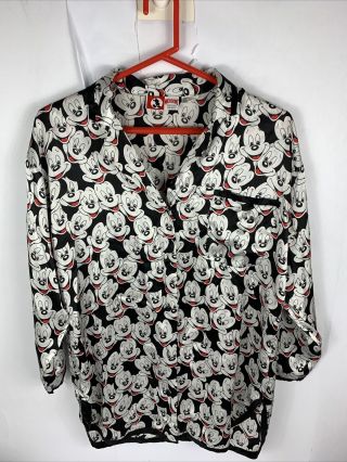 Vintage 90s Mickey Mouse All Over Print Mickey Inc Silk Button Down Shirt Small