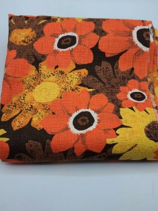 Vintage 1970s Retro Floral Fabric,  Orange,  Yellow,  Brown & White 73 " X 43 "