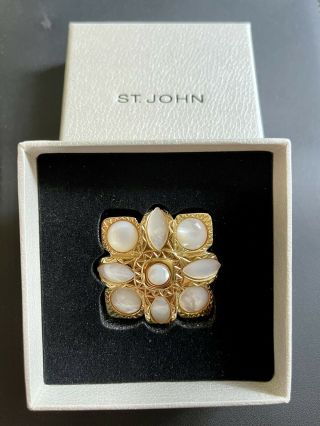 Vintage St John Brooch - Faux Mother Of Pearl - Gold Tone W/ Box