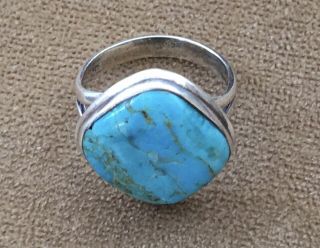 Vintage Nos Nib 925 Sterling Silver Native Style Blue Turquoise Size 7.  75 Ring
