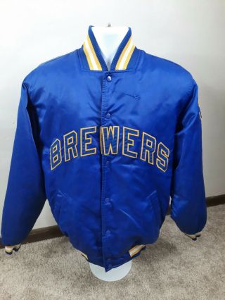 Vintage Milwaukee Brewers Mlb Baseball Satin Snap Varsity Jacket Men 