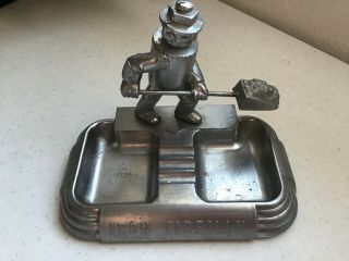 Vintage Iron Fireman Metal Double Ashtray 1950s Cool Firefighter Gift