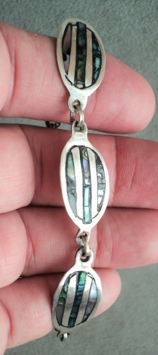 Sterling Silver & Abalone Shell Oval Link Bracelet Signed Fe Taxco Mexico 7 " Vtg