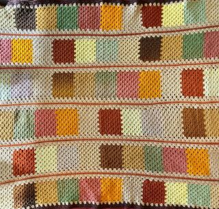 Vintage Handmade Crocheted Afghan Blanket Throw Fall Colored Square 44 " X 64 " Euc