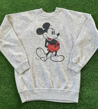 Vtg 70s 80s Disney Casuals Mickey Mouse Sweatshirt Crewneck White Adult Medium