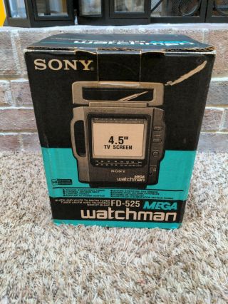 Vintage Sony Mega Watchman Fd - 525 4.  5 " Black & White Tv W/ Am/fm Radio Tuner
