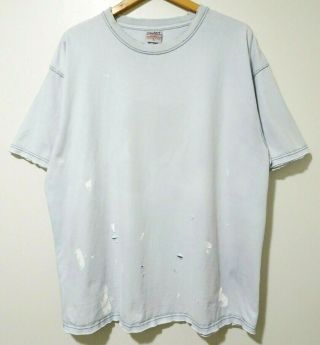 Xl Vtg Early 90s Faded Pale Blue Paint Trashed Distressed Grunge Blank T - Shirt