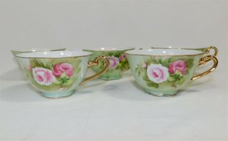 5 Vintage Lefton China Hand Painted Cups Green Heritage Pink Floral Roses Teacup