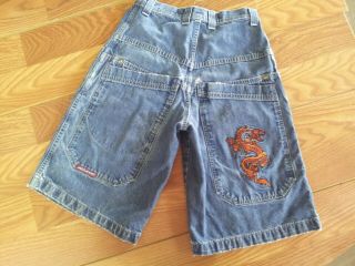 Vintage Jnco Baggy Vtg 90s Dragon Blue Loose Long Denim Jean Shorts Mens Sz 28