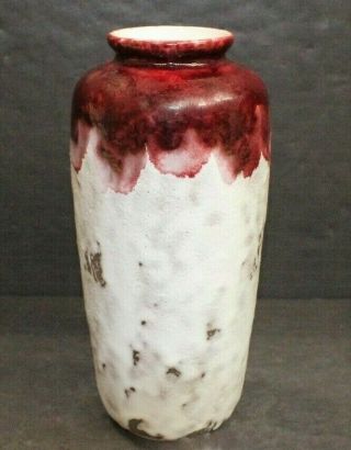 Vintage Mcm Western Germany Red Oxblood Flambe White Volcanic Pottery 10 " Vase