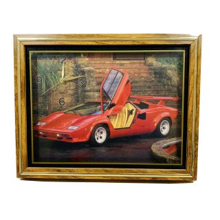 Red Lamborghini Countach Vintage 80s Rare Framed Wall Clock Lp500 &