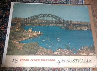Late 50s Vintage Pan American Airways Travel Poster Australia Am