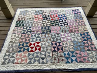 Vintage Patchwork Quilt Cotton Pinwheel Pattern 86“x 80“ Americana
