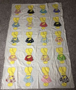 Vintage Sunbonnet Sue Quilt Top Hand Sewn Embroidered 89x57 Large Panels