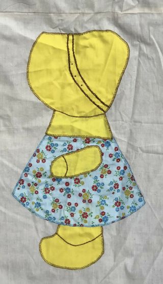 Vintage Sunbonnet Sue Quilt TOP Hand Sewn Embroidered 89X57 Large Panels 2