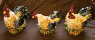 Vintage Jay Imports 3 Piece Rooster Canister Set -