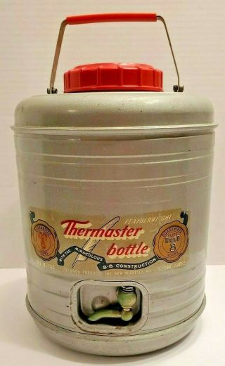 Vintage Retro Thermaster Bottle Featherweight Metal Cooler With 2 Aluminum Cups