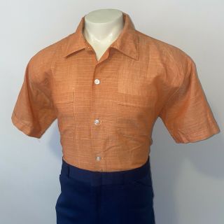 Vtg 50s 60s Sears Perma Prest Shirt Orange Mid Century Mod S/s Rat Pack Mens Xl
