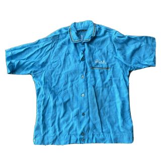 Vtg Rare 50/60s King Louie Bowling Shirt Button Up Chain Stitch Med Blue