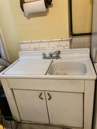 Vintage Kitchen Sink,  Double Basin,  With Metal Cabinet