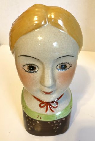 Vintage 9” Ceramic Lady Head Vase In The Style Of Gemma Taccogna