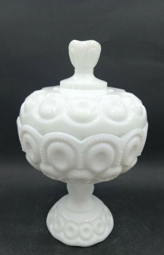 Vtg Le Smith Moon And Stars Milk Glass With Lid Footed Compote Glass Dish Candy