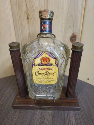 Vintage Crown Royal Canadian Whiskey 1.  75l Bottle W/ Stand Man Cave Bar