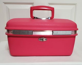 Vtg Samsonite Royal Traveller Aurora Pink Train Case Cosmetic Shelf And Key Exc