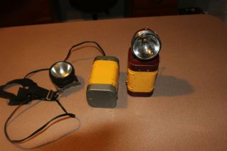 2 Vintage Justrite Portable Electric Mining Headlight Lanterns