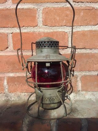 Vintage Railroad Lantern - S.  P.  Co Adlake Kero,  Red Globe