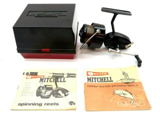 Vintage Mitchell Garcia 300 Spinning Reel With 2 Booklets And Plastic Case